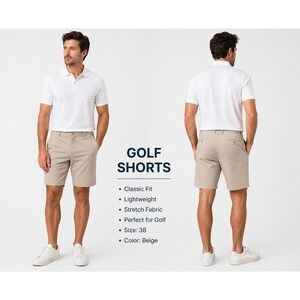 Pro Tour Mens Golf Shorts Khaki Tan Stretch 44 Flat Front Performance Pockets